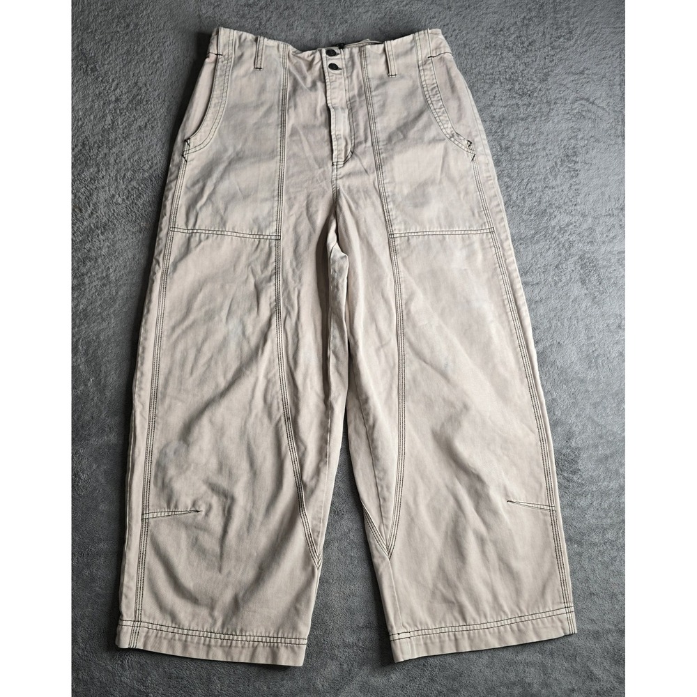 Free People Sawyer Carpenter Pants Womens 14 Beige Wide Leg OBI786863